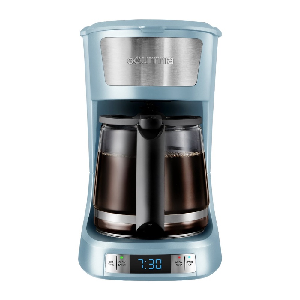 GOURMIA Stainless Steel Programmable Hot & Cold Iced Coffee Maker, 12 Cup, Blue